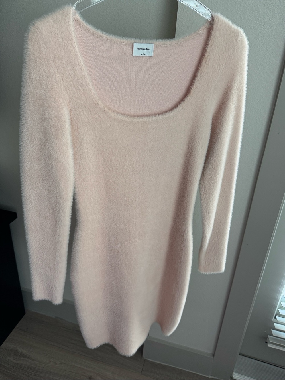 Sunday Best Blush Pink Long-Sleeve Scoop Neck Sweater Dress, S